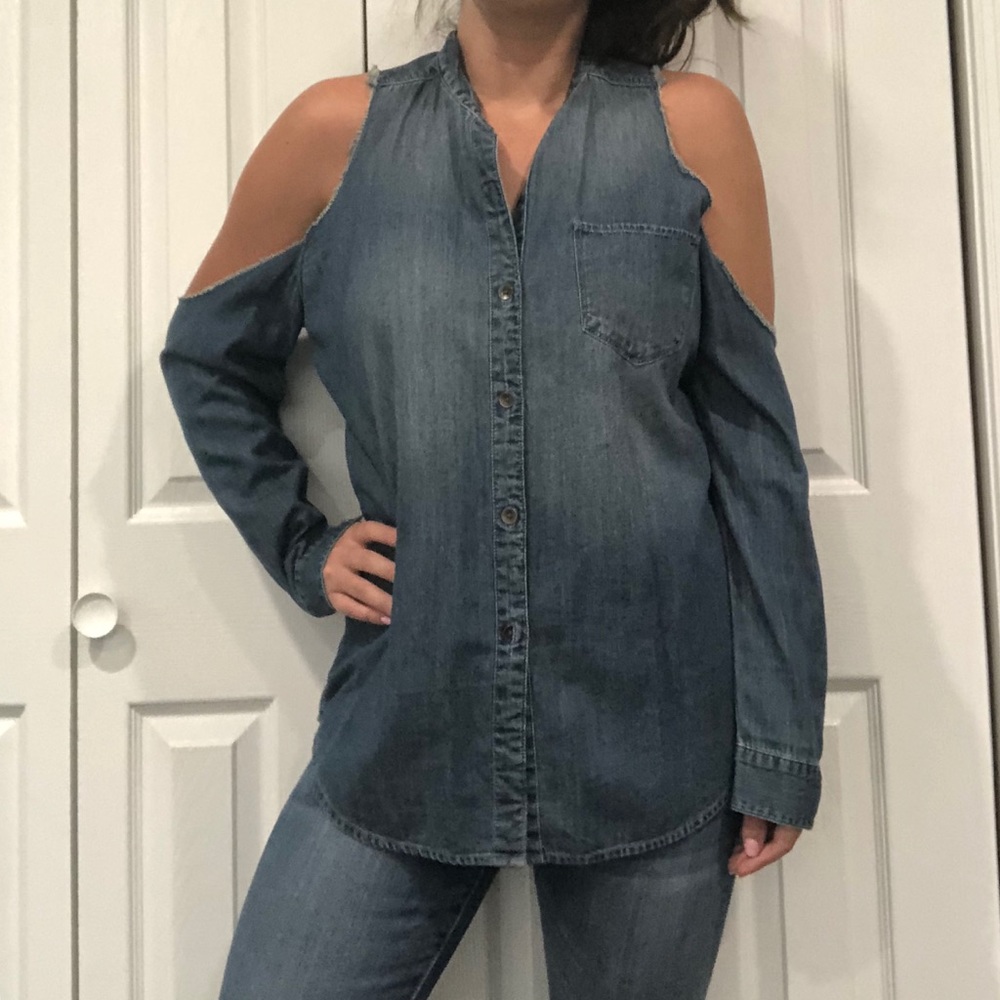 Bullhead Black Denim Cold Shoulder Top